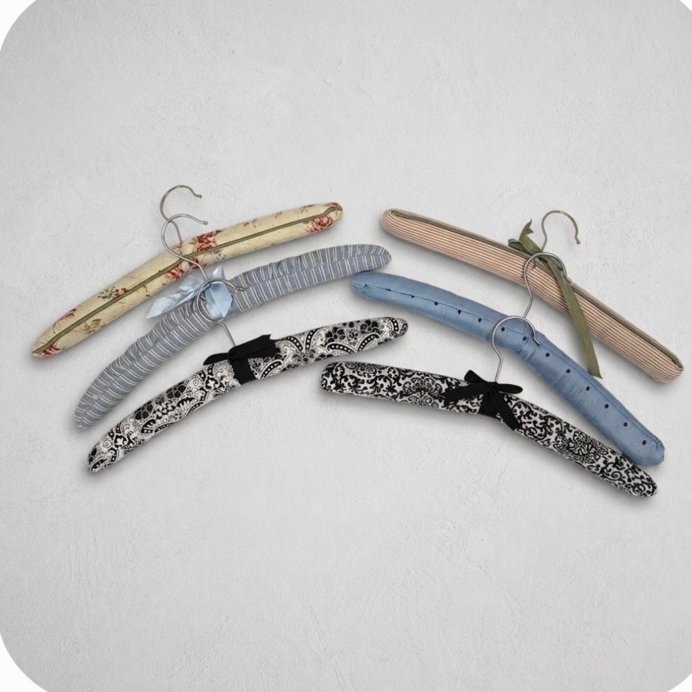 Vintage Padded Fabric Clothes Hangers Set of 6 Floral Paisley Striped Mixed Lot